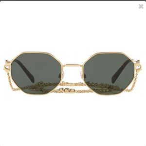 Valentino Octagonal Metal Frame w/ Vlogo Signature Chain Sunglasses Gold Green